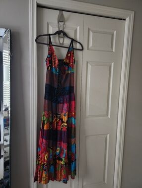 Patchwork Maxi Dress with Lace-Up Bodice